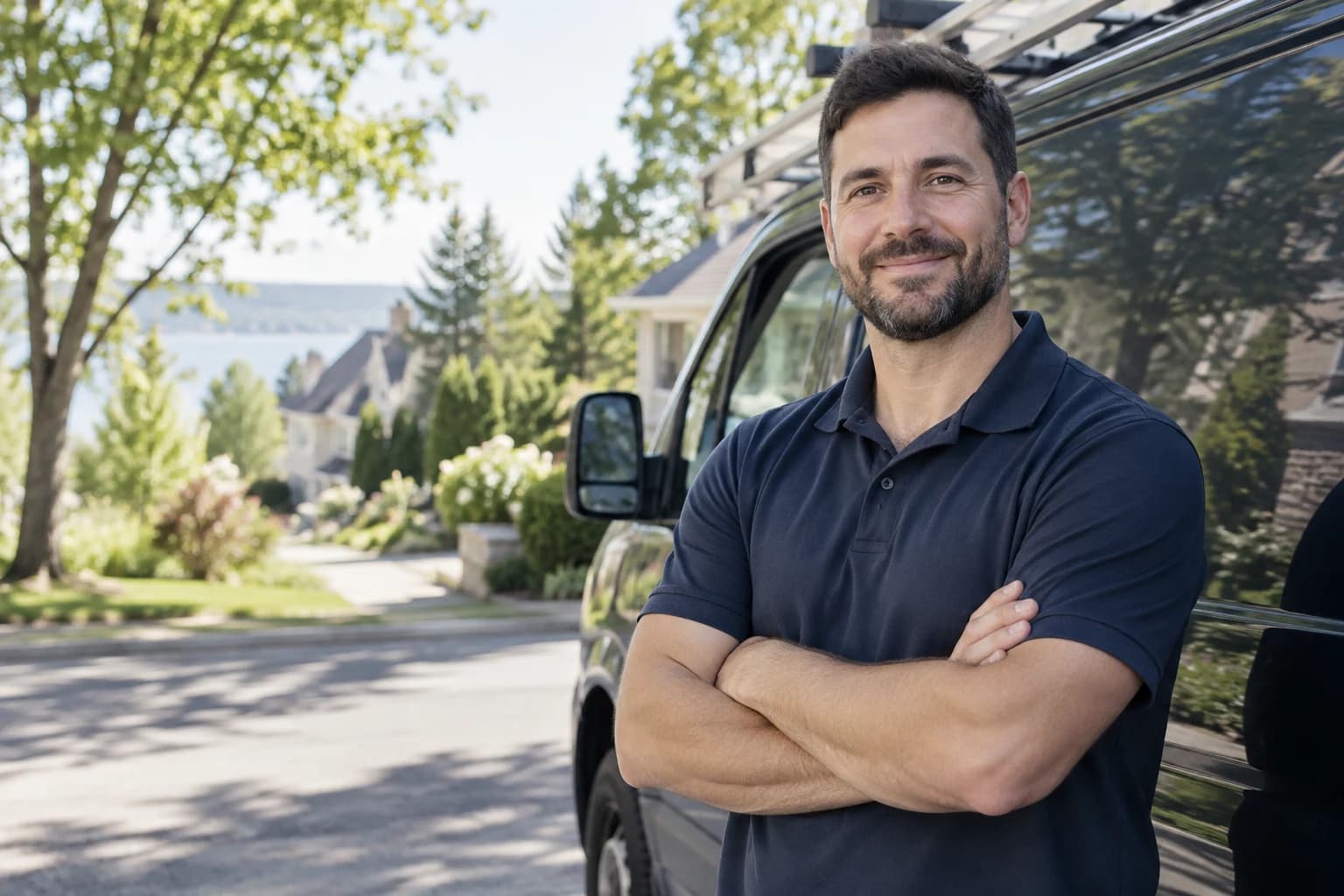 Un professionnel des services à domicile près de son véhicule.